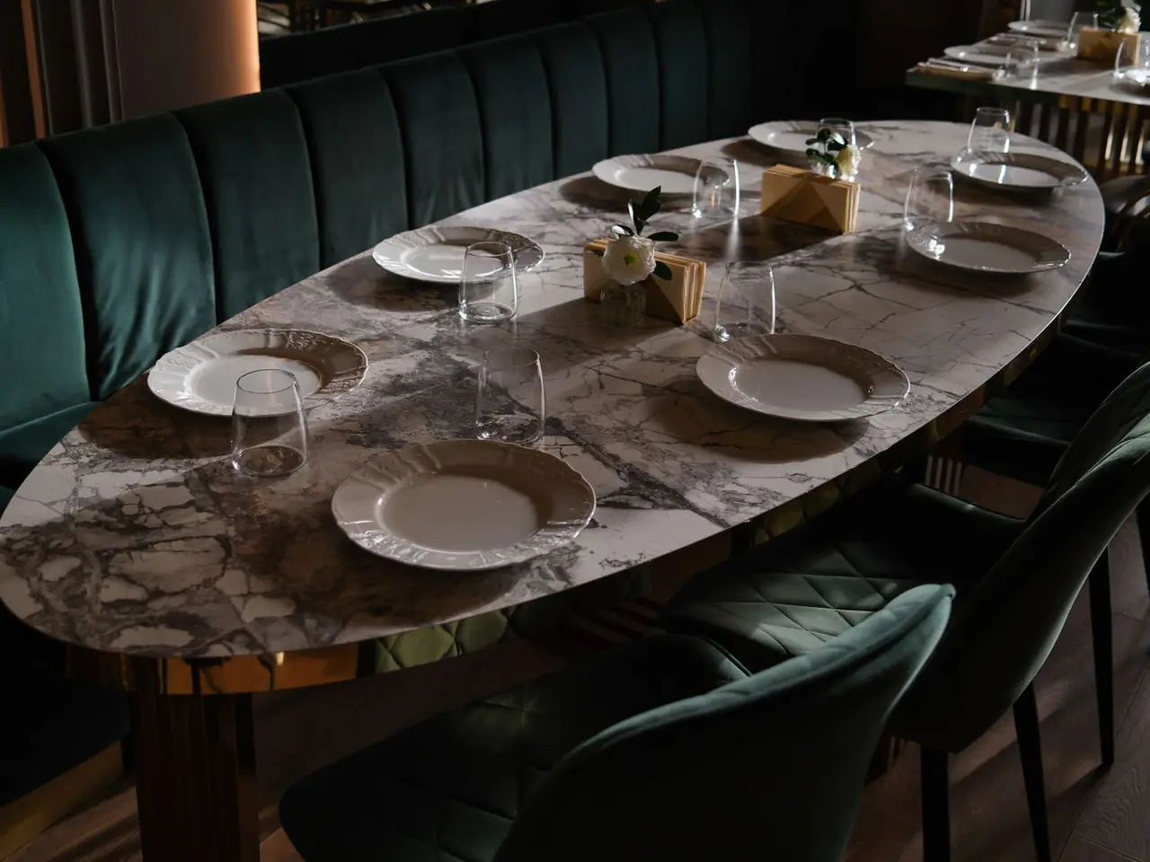 Marble table with luxury dining setup
