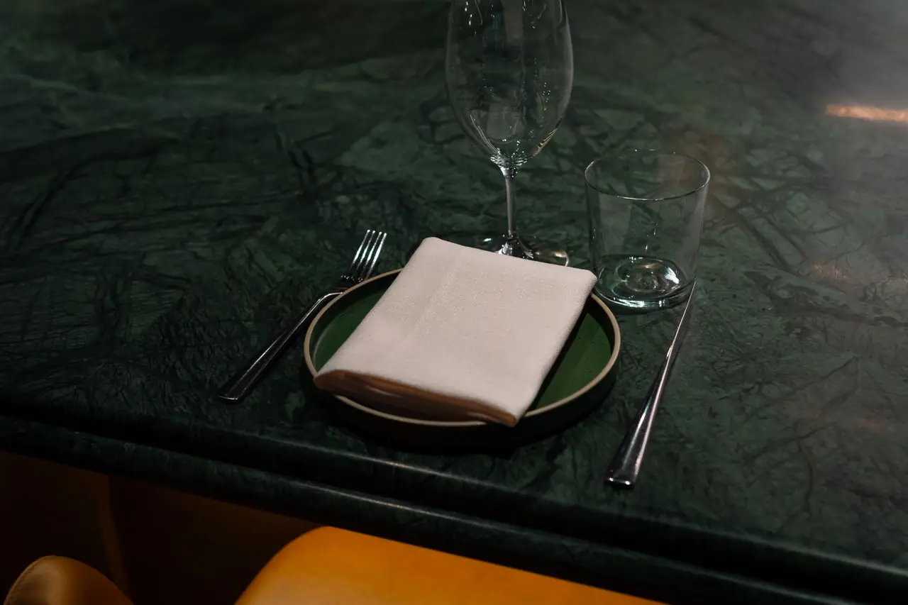 Elegant table setup on marble surface