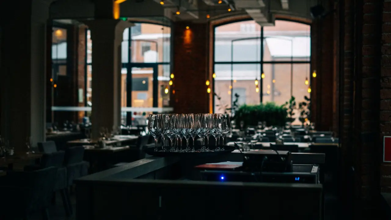 Elegant restaurant interior with sophisticated lighting